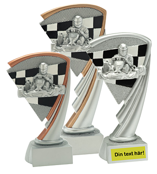 Statyett Gokart, Guld, Silver och Brons i Resin - 3 olika valörer - Inklusive skylt med text