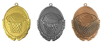 Medaljer 50x30 mm ovala präglade - Basket - Guld, Silver och Brons