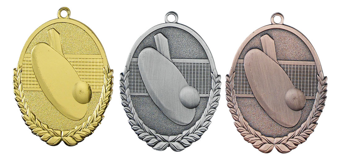 Medaljer 50x30 mm ovala präglade - Bordtennis - Guld, Silver och Brons