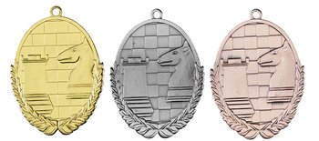 Medaljer 50x30 mm ovala präglade - Schack - Guld, Silver och Brons