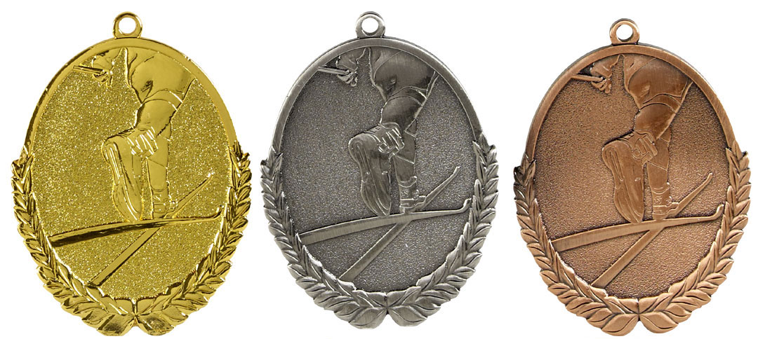 Medaljer 50x30 mm ovala präglade - Längdskidåkning - Guld, Silver och Brons