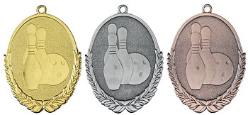 Medaljer 50x30 mm ovala präglade - Bowling - Guld, Silver och Brons