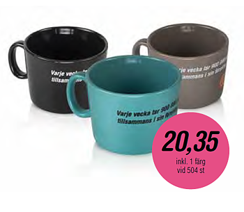 Stengodsmugg Ocean 22 cl - 3 olika muggfärger - Inklusive 1-färgstryck - Stafflade priser