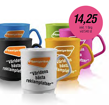 Plastmugg Sparta 30 cl - 6 olika muggfärger - Inklusive 1-färgstryck - Stafflade priser