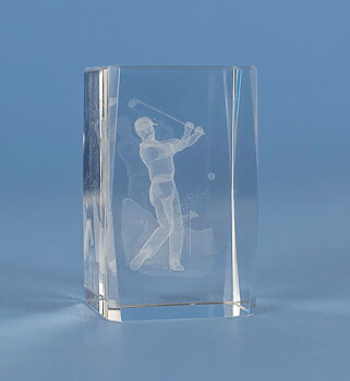 Golfspelare Herr i 3D glas - 4 olika storlekar - Inklusive skylt med text