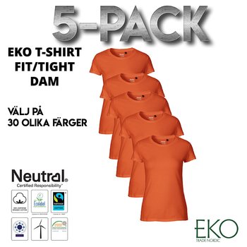 5-pack Fit T-shirt - Dam - Neutral - Fairtrade & EKO, GOTS - Välj på 30 färger