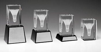 Badminton i 3D glas - 80/100/120/145 mm - Inklusive skylt med text