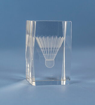 Badminton i 3D glas - 80/100/120/145 mm - Inklusive skylt med text