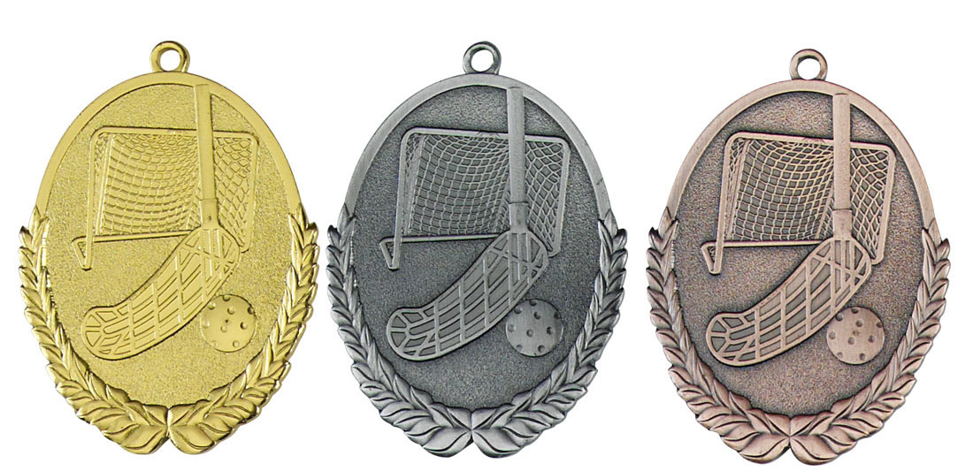 Medaljer 50x30 mm ovala präglade - Innebandy - Guld, Silver och Brons - 2