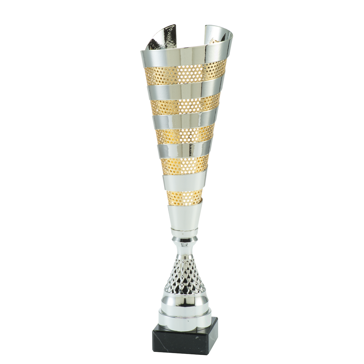 Guld/Silver/Brons pokalen Ronneby - 365/395/425 mm - Inklusive skylt med text - 2