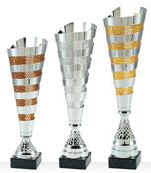Guld/Silver/Brons pokalen Ronneby - 365/395/425 mm - Inklusive skylt med text