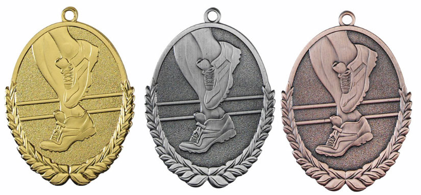 Medaljer 50x30 mm ovala präglade - Löpning - Guld, Silver och Brons