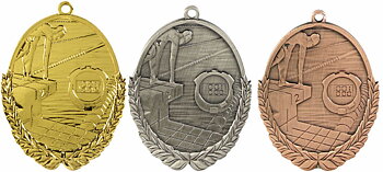 Medaljer 50x30 mm ovala präglade - Simning - Guld, Silver och Brons
