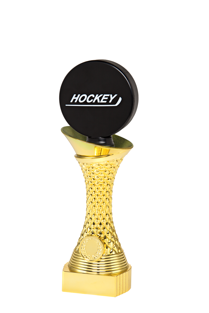 Guld Statyett Ishockey Bella med svart puck - 235/255/275 mm - Inklusive skylt med text