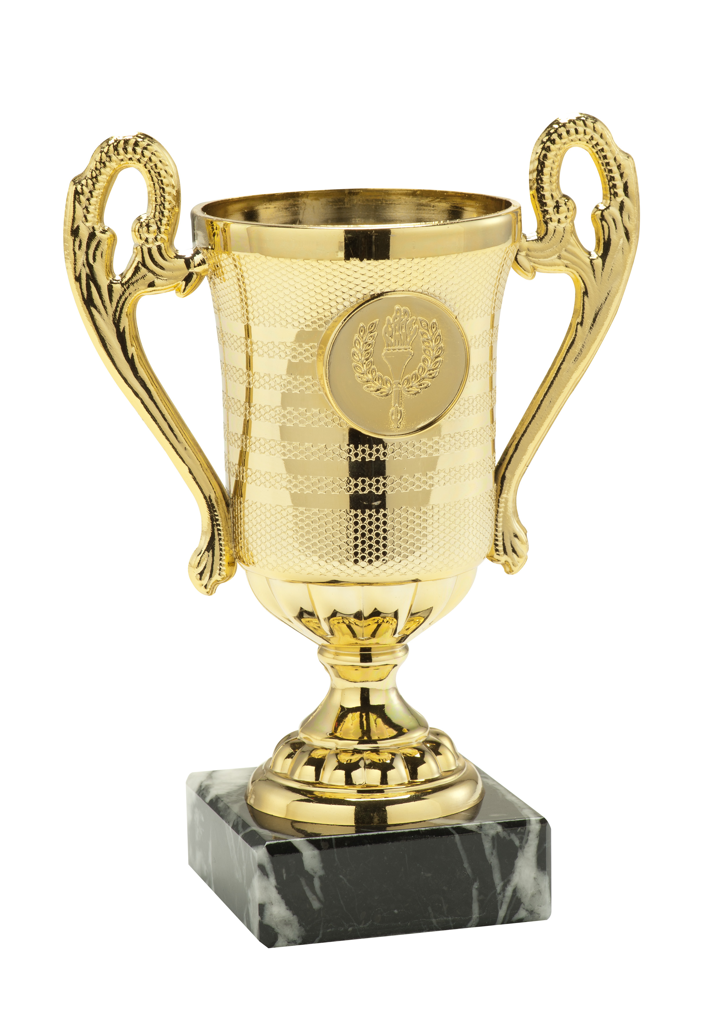 Pokal Linz 145 mm - Guld, Silver & Brons - Inklusive jetong och skylt med text - 2