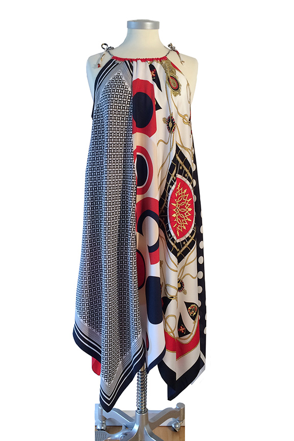 Scarfklänning ärmlös, röd/vit/blå - 2