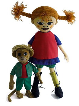 Pippi Långstrump och Herr Nilsson dockor - i presentkartong