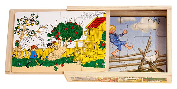 Astrid Lindgren 4 st träpussel i låda - 12 bitar