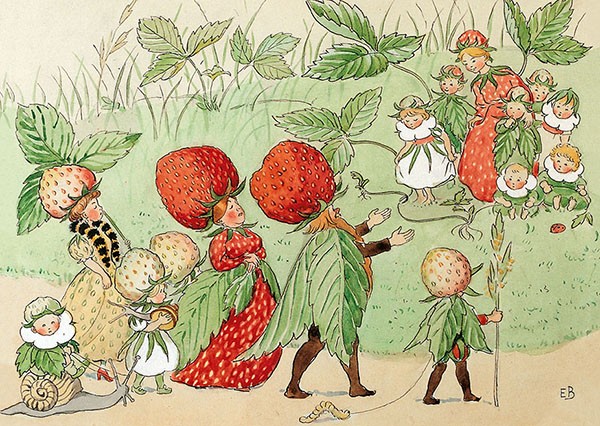 Vykort A6 Elsa Beskow Jordgubbsfamiljen