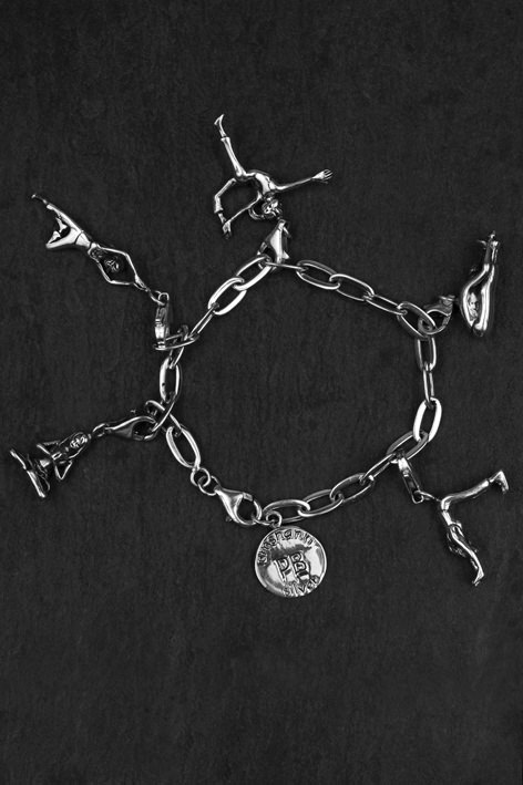 Silverbraclet with 6 yoga charms