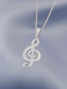 G-clef in silver with silver chain 42 cm