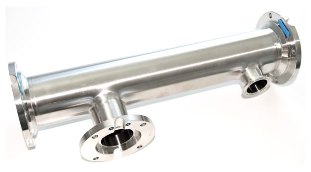 Adapter (T-Rohr) Ø76 mm (3"), I-Flanschen, 1 Stück Milchleitung Ø38 mm, 14'- Liter