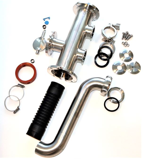 Roboterkit für 2 Stück Milchleitung (Ø51) zum Tank, 76 mm Auslass mit I-Flansch.