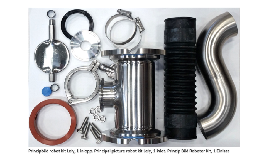 Roboterkit für eine Milchleitung (Ø51 mm) zum Tank, 51 mm Auslauf, für alle Flanschvarianten.