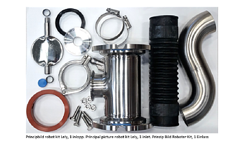 Roboterkit für eine Milchleitung (Ø51 mm) zum Tank, 51 mm Auslauf, für alle Flanschvarianten.