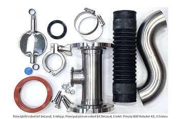 Roboterkit für eine Milchleitung (Ø38 mm) zum Tank, 76 mm Auslauf, für I-Flansch
