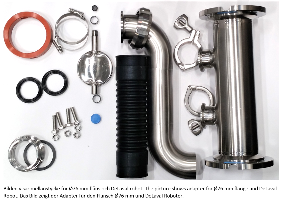 Roboterkit für zwei Milchleitungen (Ø38 mm) zum Tank, 76 mm Auslauf, für I-Flansch