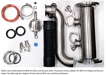 Roboterkit für zwei Milchleitungen (Ø38 mm) zum Tank, 76 mm Auslauf, für I-Flansch