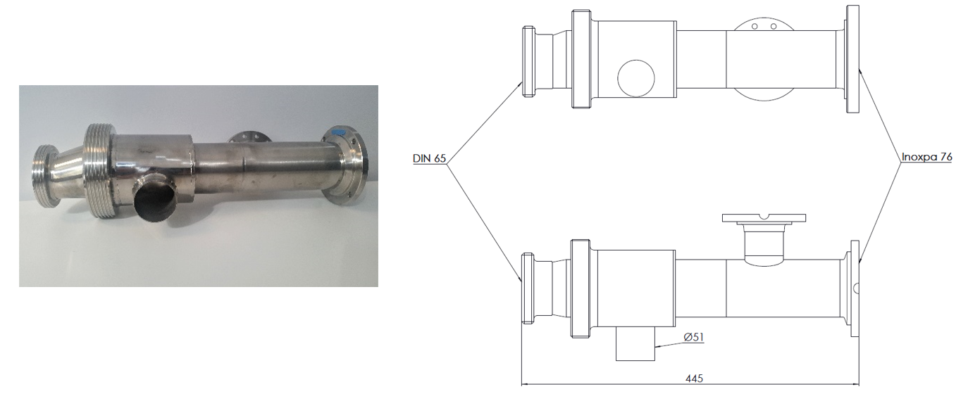 Auslauf für DF95L 14000-30000 L, Ø76 mm (3") mit I-Flansch und DIN 65 (2,5")