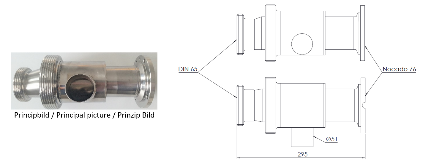 Clean & Clamp, Ø76 mm (3") mit N-Flansch und DIN 65 - 1 Stück Reinigungsanschluss