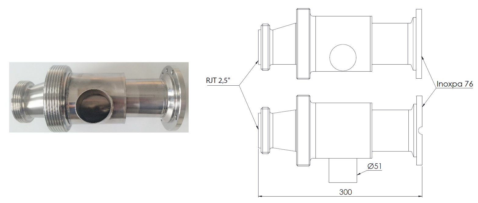 Clean & Clamp, Ø76 mm (3") mit I-Flansch und RJT 2,5" - 1 Stück Reinigungsanschluss