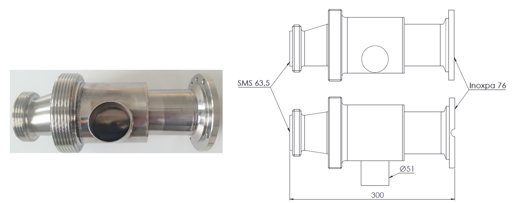 Clean & Clamp, Ø76 mm (3 ") mit I-Flansch und SMS 63,5 - 1 St. Reinigungsanschluss