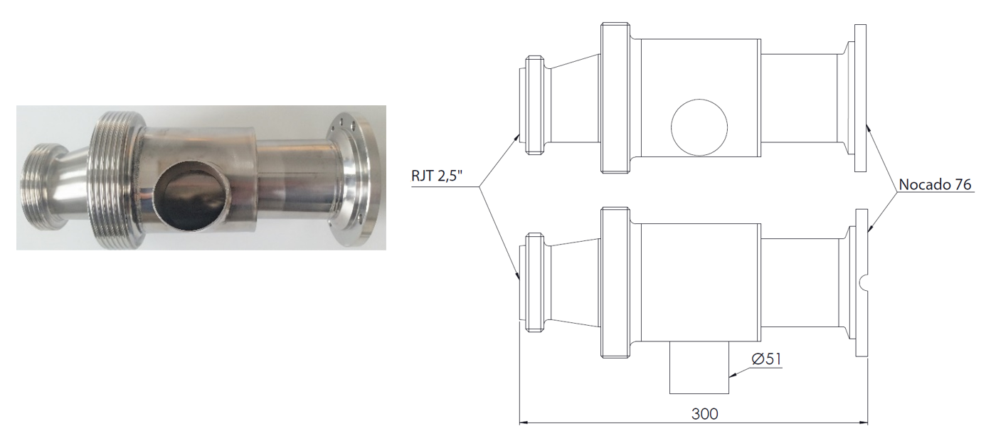 Clean & Clamp, Ø76 mm (3") mit N-Flansch und RJT 2,5" - 1 Stück Reinigungsanschluss