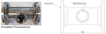 Adapter (T-Rohr) Ø76 mm (3"), I-Flanschen, 1 Stück Milchleitung Ø38 mm