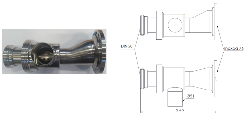 Clean & Clamp, Ø76 mm (3 ") mit I-Flansch und Reinigungsanschluss für DIN 50 - 1 St. Reinigungsanschluss