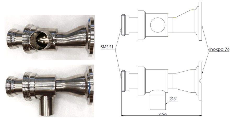 Clean & Clamp, Ø76 mm (3 ") mit I-Flansch und SMS 51 - 1 St. Reinigungsanschluss