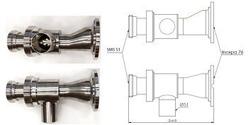 Clean & Clamp, Ø76 mm (3 ") mit I-Flansch und SMS 51 - 1 St. Reinigungsanschluss