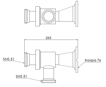 Clean & Clamp-Silo, Ø76 mm (3 ") mit I-Flansch und SMS 51 - 1 St. Reinigungsanschluss rechts (SMS 51)
