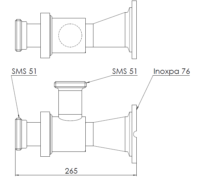Clean & Clamp-Silo, Ø76 mm (3 ") mit I-Flansch und SMS 51 - 1 St. Reinigungsanschluss links (SMS 51)
