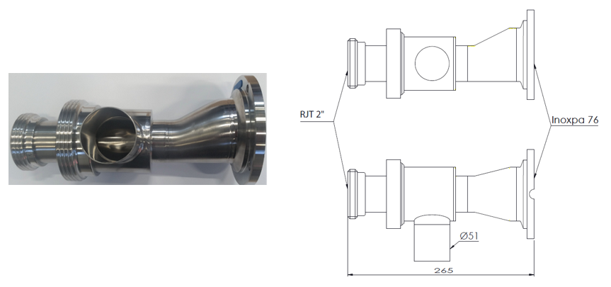 Clean & Clamp, Ø76 mm (3 ") mit I-Flansch und RJT 2" - 1 St. Reinigungsanschluss