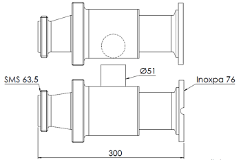 Clean & Clamp, Ø76 mm (3 ") mit I-Flansch und SMS 63,5 - 1 St. Reinigungsanschluss links