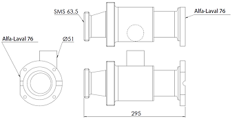 Clean & Clamp, Ø76 mm (3") mit A-Flansch und Nippel SMS 63,5 - 1 Stück Reinigungsanschluss links