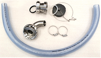 Anschlusssatz Auslass mit Adapter von SMS 51 nach SMS 63,5, inkl. Ø38 mm Reinigungsanschlusssatz