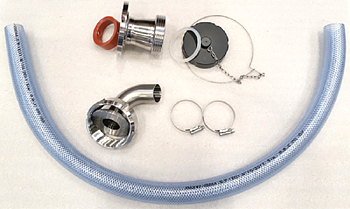 Anschlusssatz Auslass mit Adapter von Flansch Ø110 mm nach Nippel SMS 63,5, inkl. Ø38 mm Reinigungsanschlusssatz