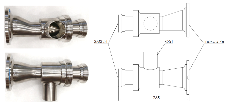 Clean & Clamp, Ø76 mm (3 ") mit I-Flansch und SMS 51 - 1 St. Reinigungsanschluss links