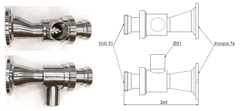 Clean & Clamp, Ø76 mm (3 ") mit I-Flansch und SMS 51 - 1 St. Reinigungsanschluss links
